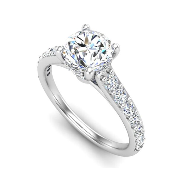 blair - side stone engagement ring with 18k white gold metal and round shape diamond