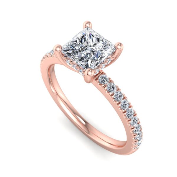 eris - pave engagement ring with 14k rose gold metal and princess shape diamond eris - pave engagement ring with 14k rose gold metal and princess shape diamond
