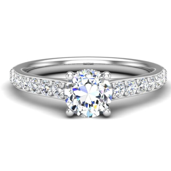 blair - side stone engagement ring with 18k white gold metal and round shape diamond