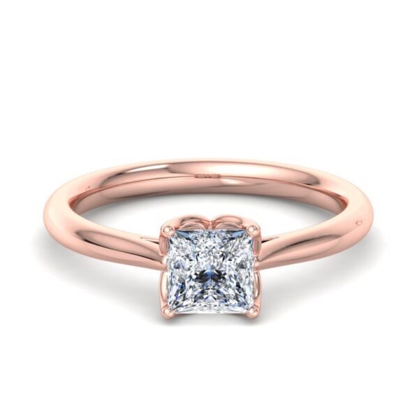 rose - solitaire engagement ring with 14k rose gold metal and princess shape diamond