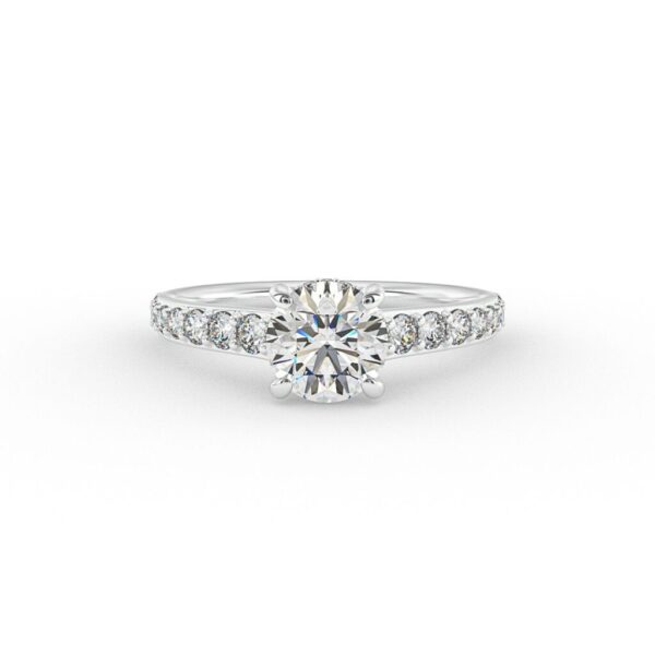 blair - side stone engagement ring with 18k white gold metal and round shape diamond