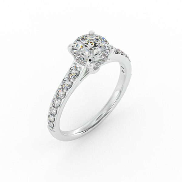 blair - side stone engagement ring with 18k white gold metal and round shape diamond