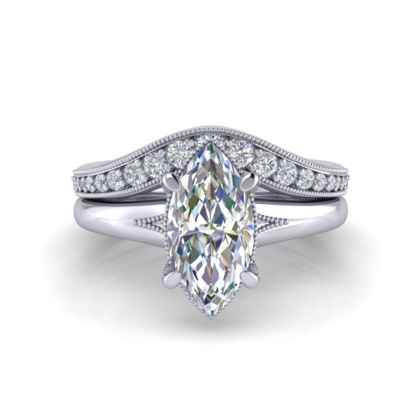 jade - engagement ring with platinum metal and marquise shape diamond
