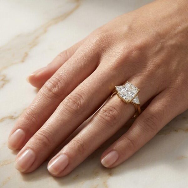 aroha - engagement ring with 14k yellow gold metal and radiant shape diamond